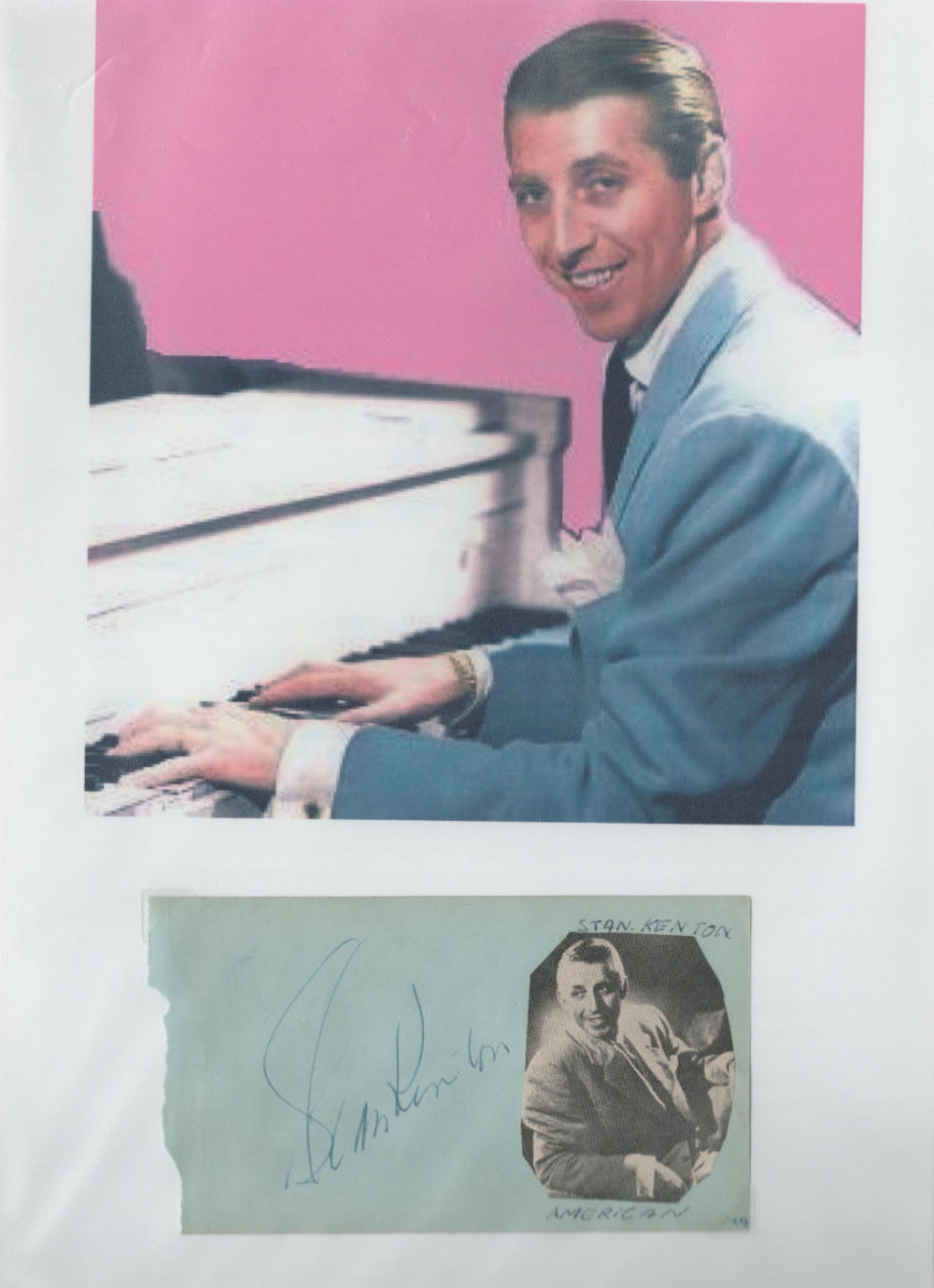 Lot 562: Stan Kenton signed 5x3inch album page. Good condition....