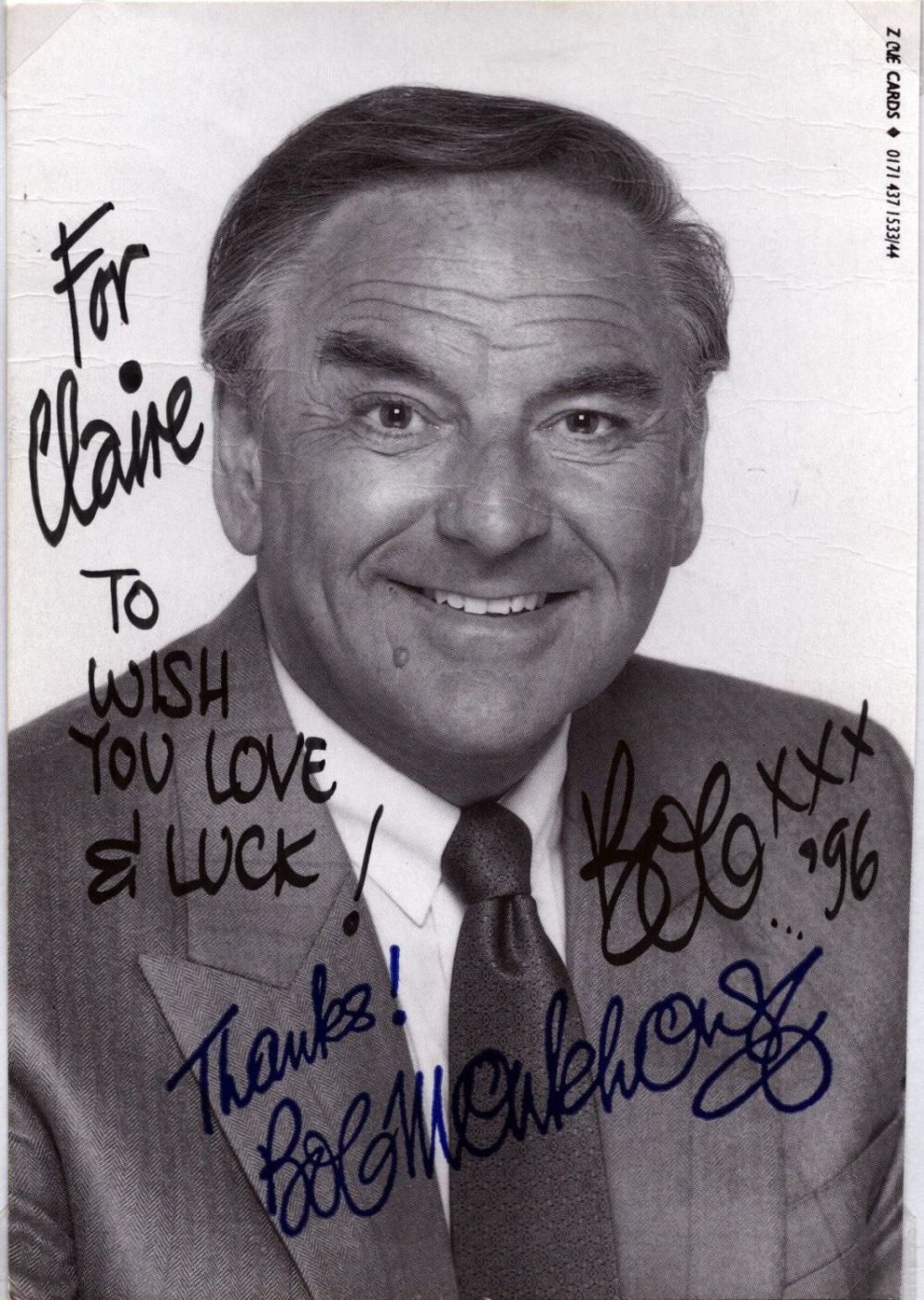 Lot 572: Bob Monkhouse signed 6x4inch black and white photo....