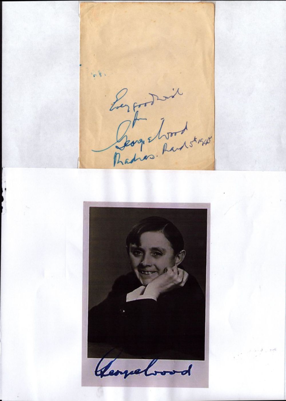 Lot 580: Wee Georgie Wood signed album page. Good condition....