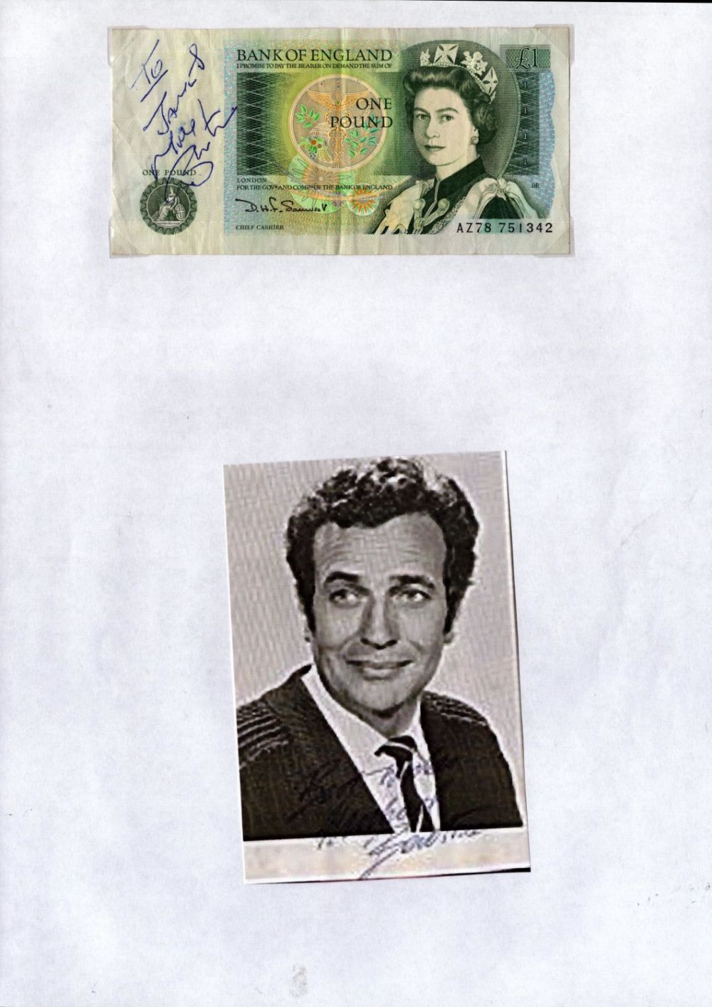 Lot 581: Michael Bentine signed £1 note. Dedicated. Good condition....