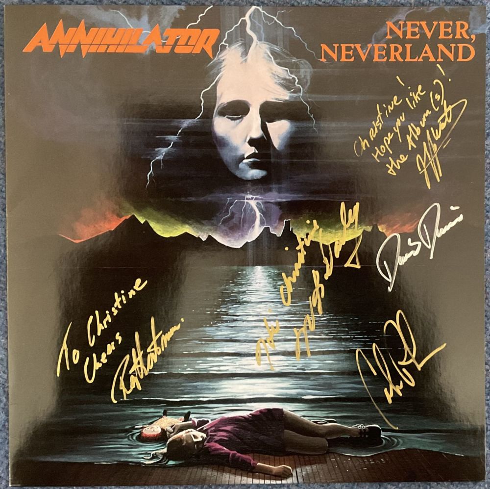 Lot 616: Annihilator Never, Neverland signed dedicated LP. Signed by...