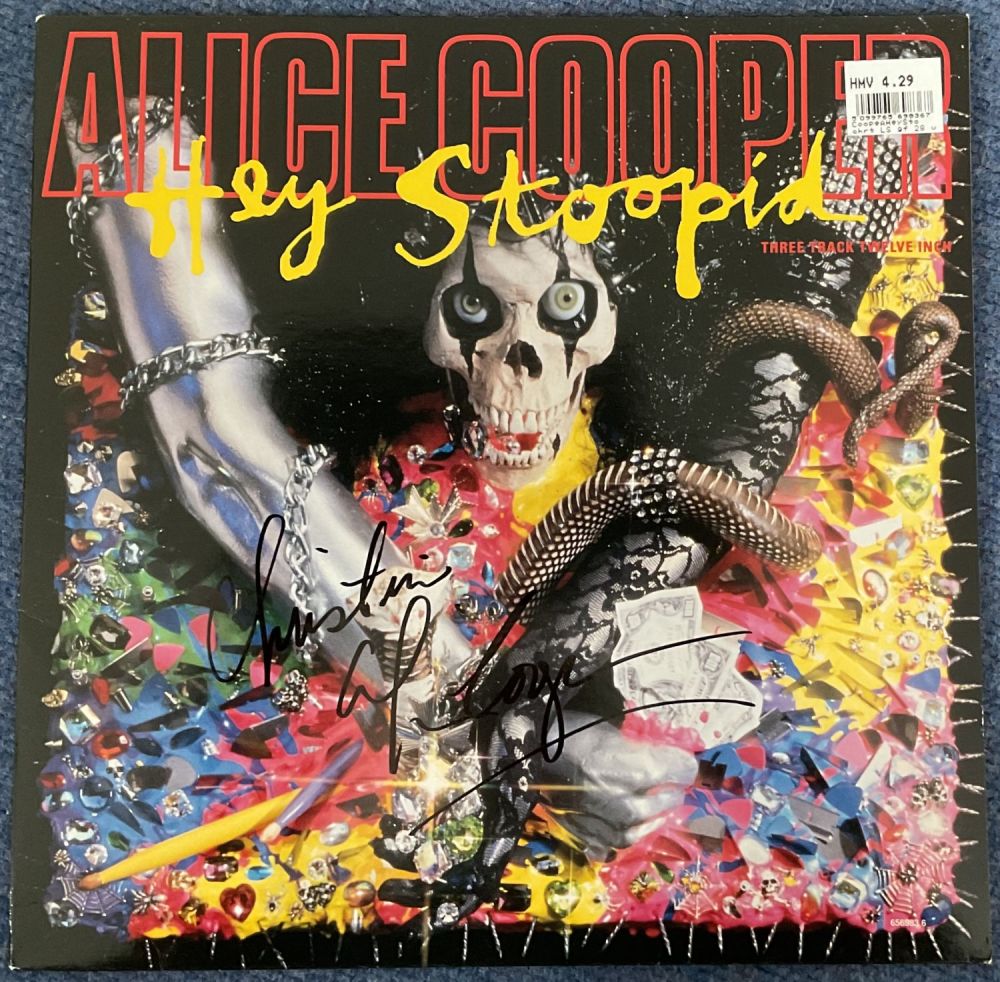Lot 636: Alice Cooper signed and dedicated LP Hey Stoopid....