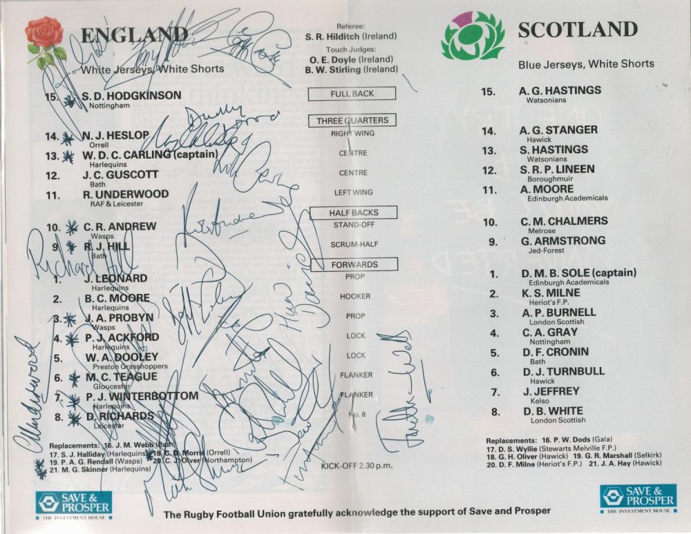 Lot 77: Rugby Union England v Scotland Twickenham 1991 multi...