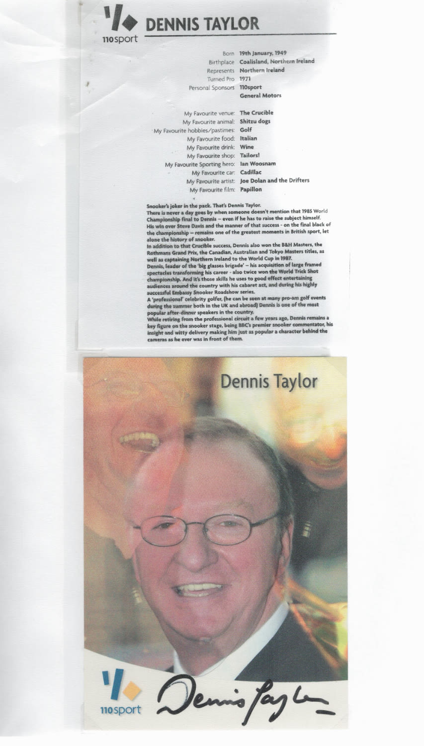 Lot 89: Snooker Dennis Taylor signed 6x4 inch colour promo...