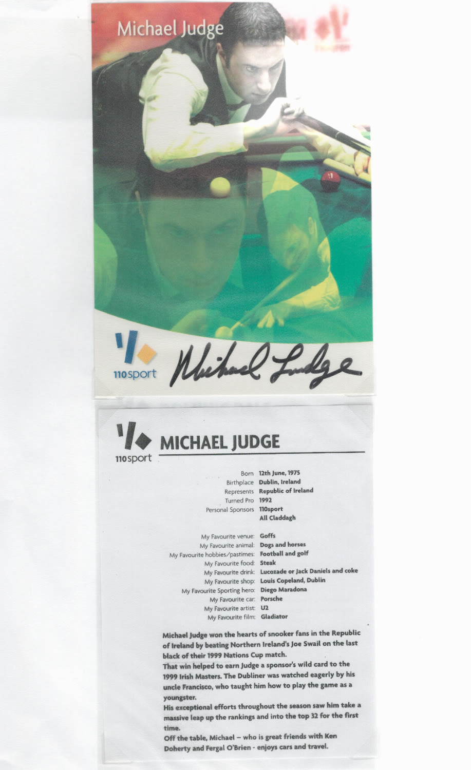 Lot 94: Snooker Michael Judge signed 6x4 colour promo photo....