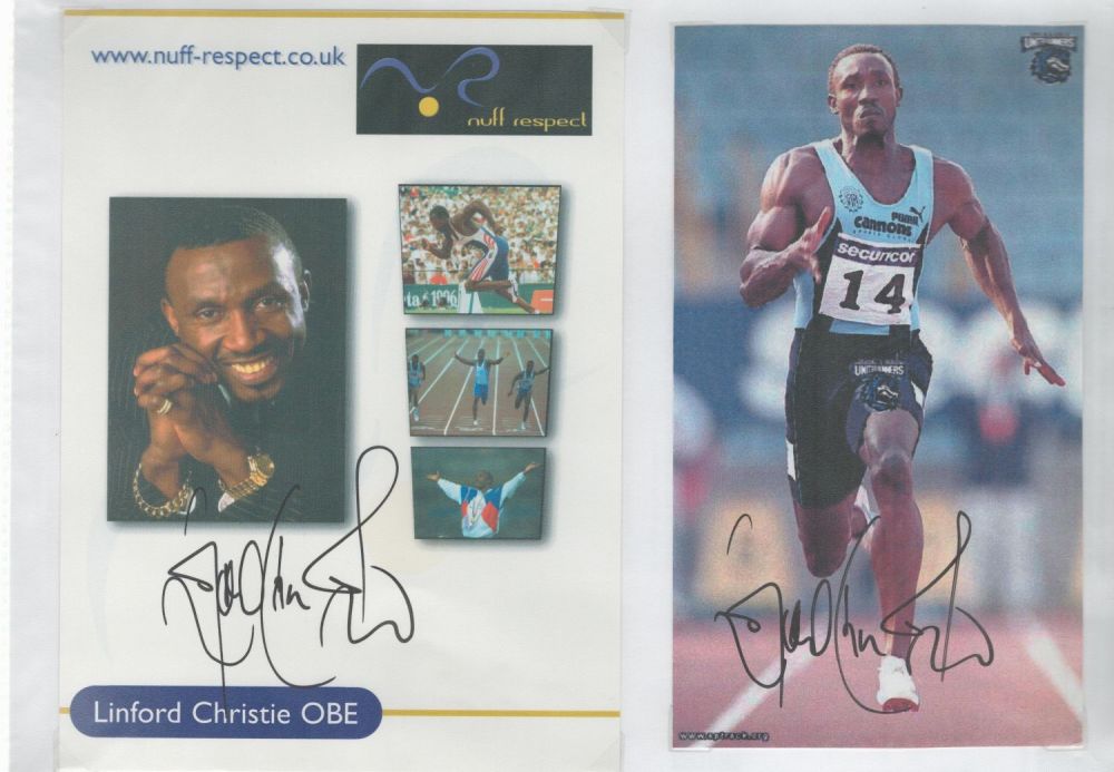 Lot 112: Athletics Linford Christie signed 8x4 colour photo and...