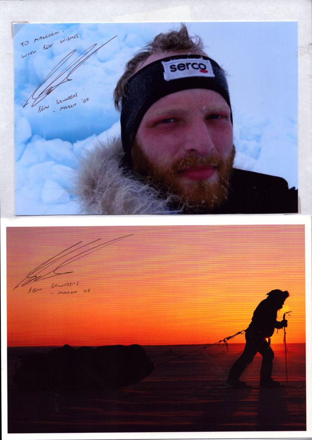 Lot 55: Ben Saunders signed 2, colour photos attached to...