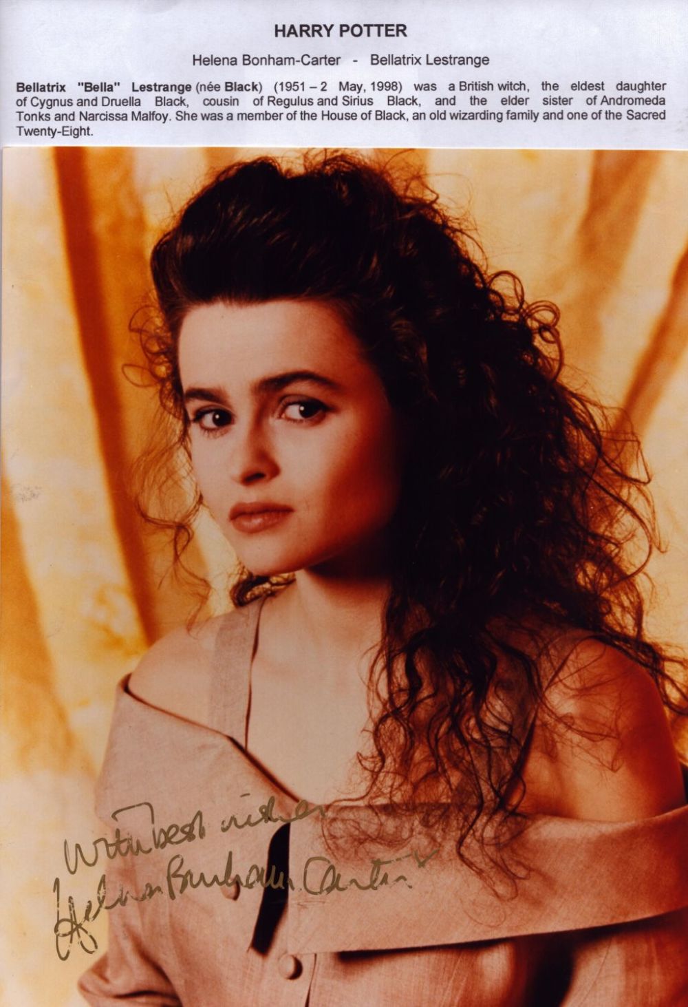 Lot 68: Helena Bonham Carter signed 10x8 inches colour photo....
