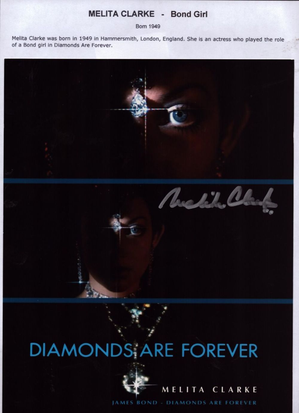 Lot 75: Bond Girl Melita Clarke signed Diamonds are Forever...