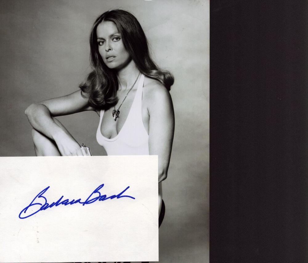 Lot 92: Barbara Bach signed 6x4 inches white card and...
