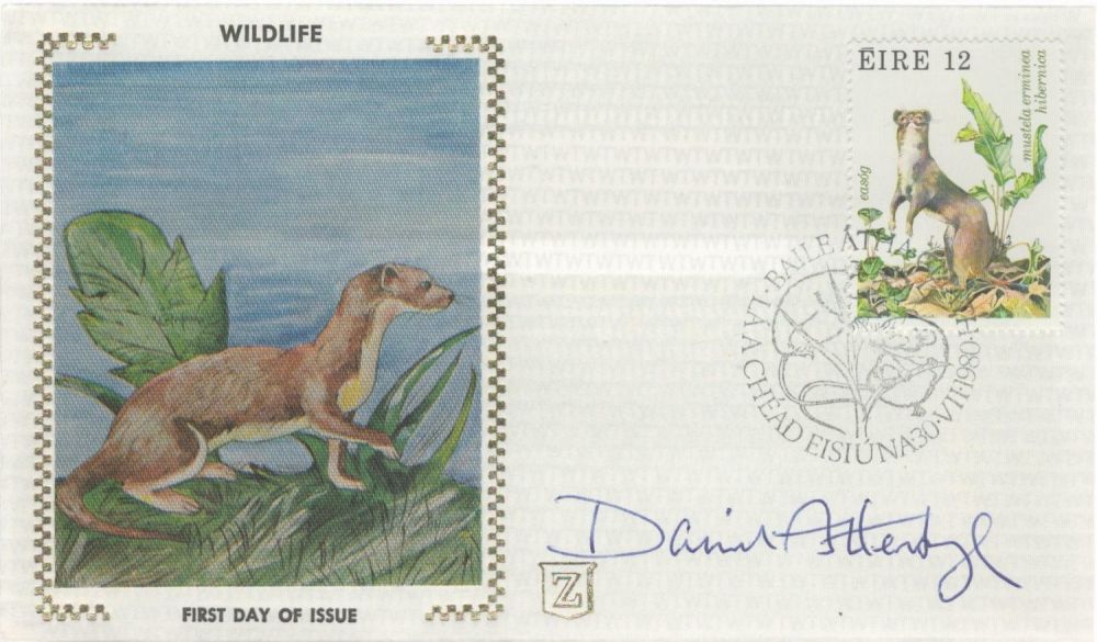 Lot 105: David Attenborough, a signed Eire Wildlife Silk FDC,...