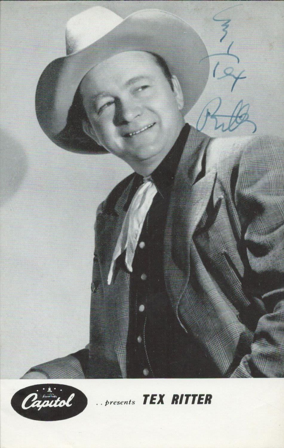 Lot 136: Tex Ritter, a signed 5.5x3.5 Capitol Records photo...