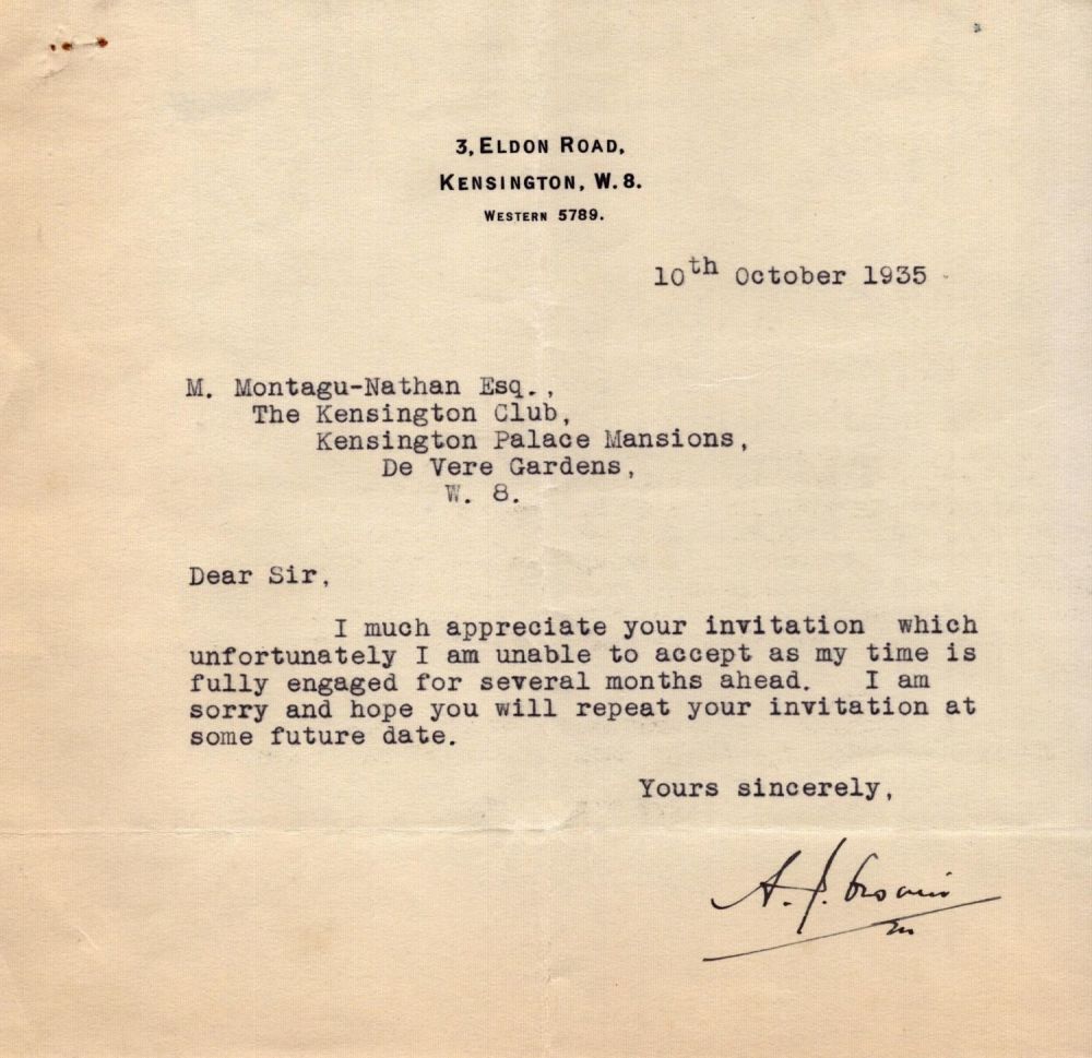 Lot 155: A J Cronin Scottish Novelist. TLS dated 10/10/1935....