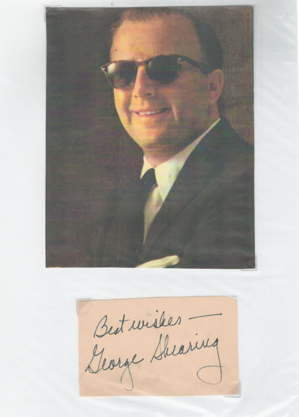 Lot 204: George Shearing signed 4x2inch card. Good condition. All...