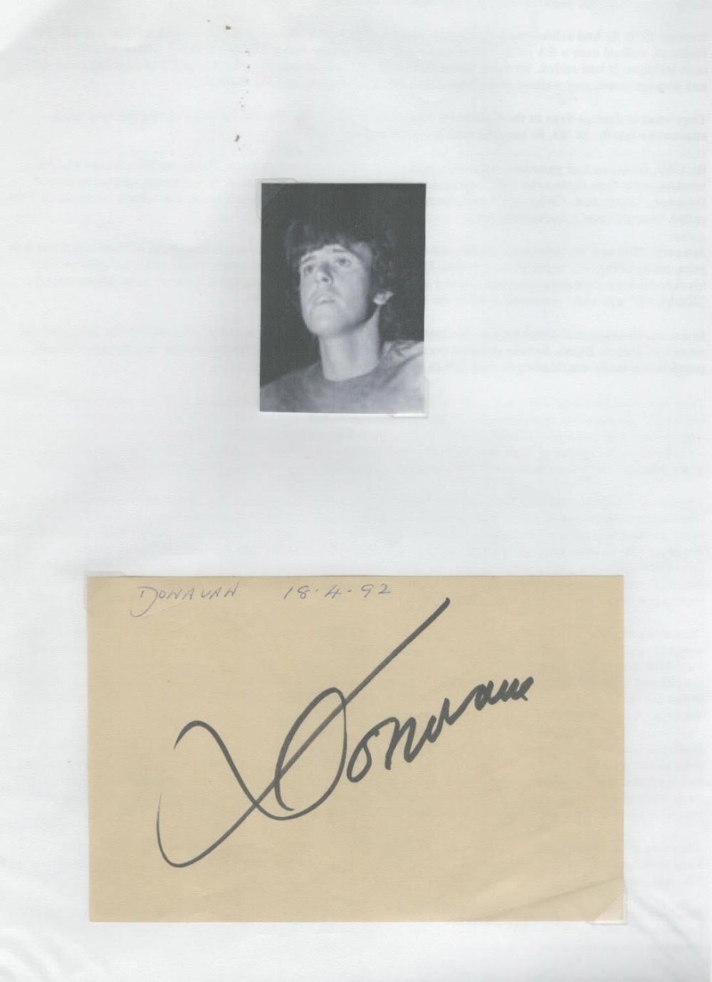 Lot 208: Donovan signed 6x4inch album page. Good condition. All...