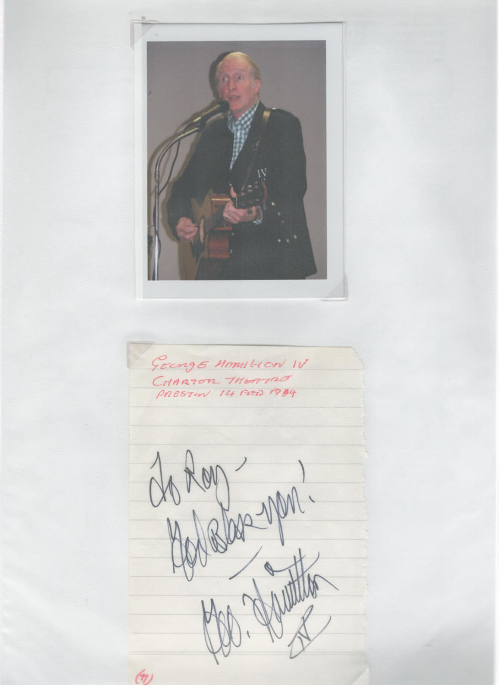 Lot 216: George Hamilton IV signed 6x4inch lined page. Dedicated....