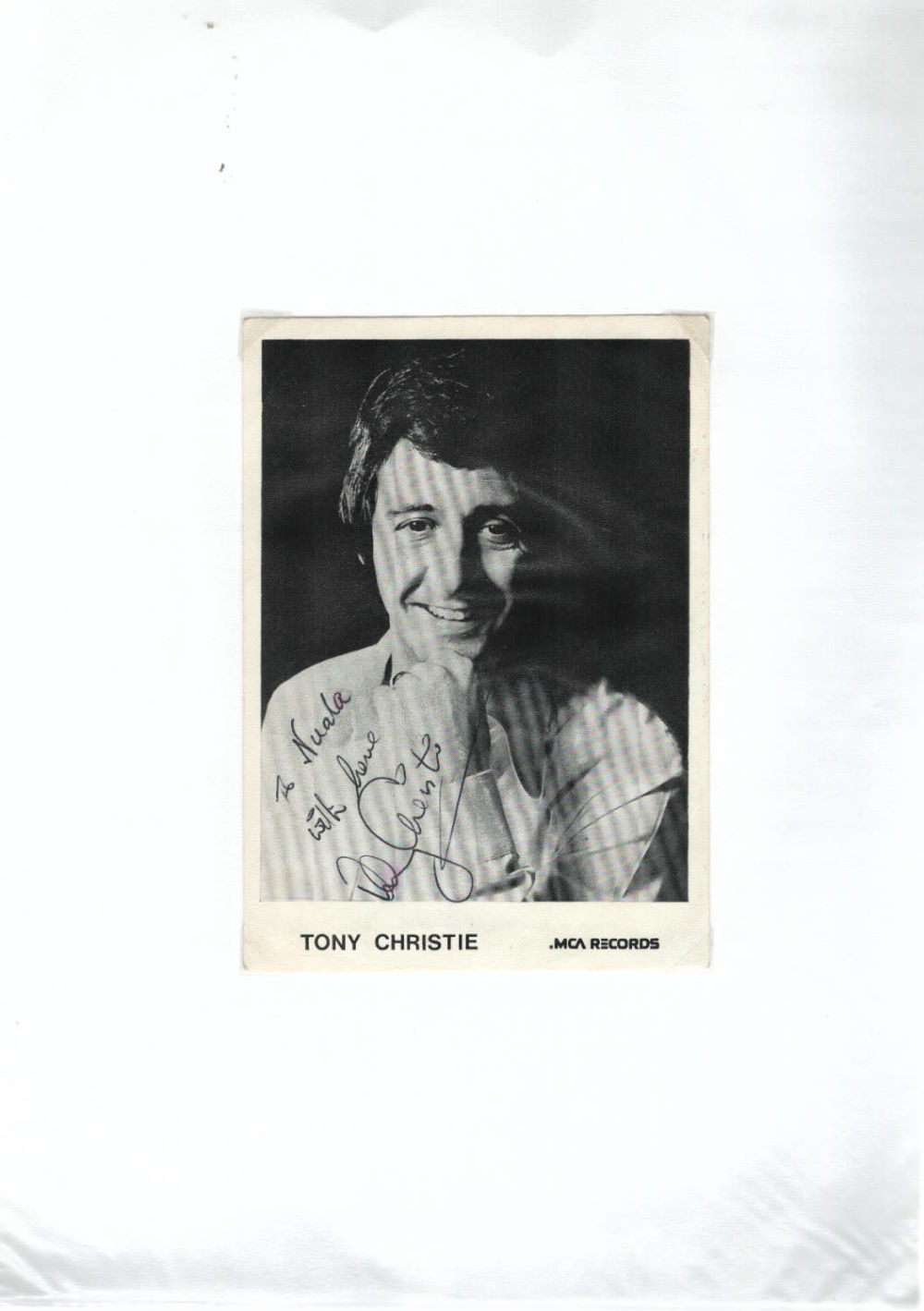 Lot 219: Tony Christie signed 6x4inch black and white photo....