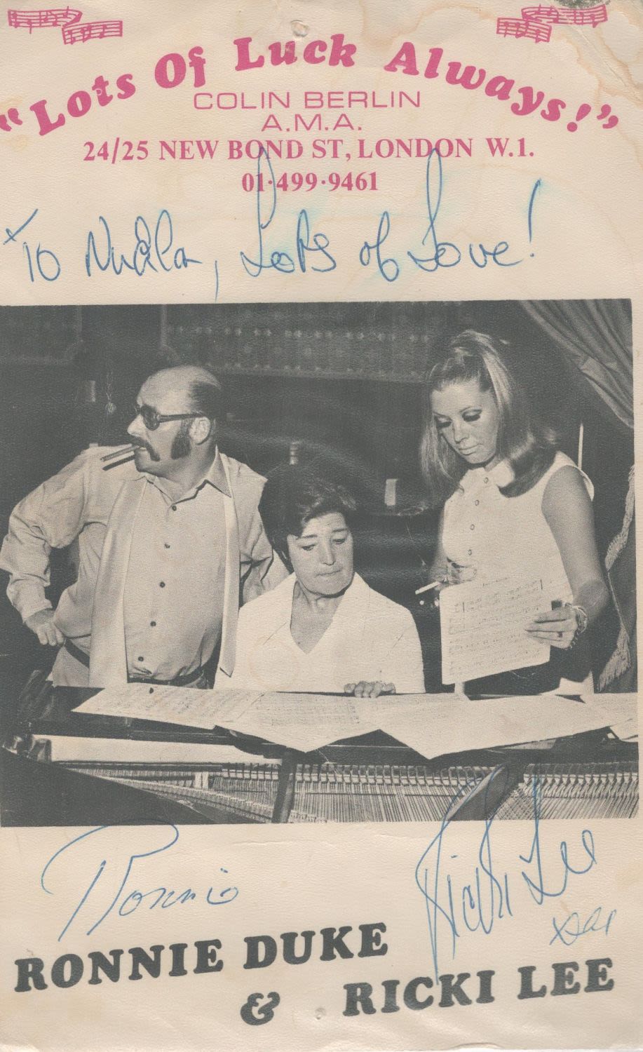 Lot 223: Ronnie Duke and Ricki Lee signed 8x6inch record...