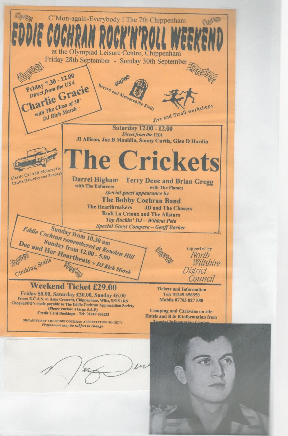Lot 248: Terry Dene signed 3x1inch signature clipping. Good condition....