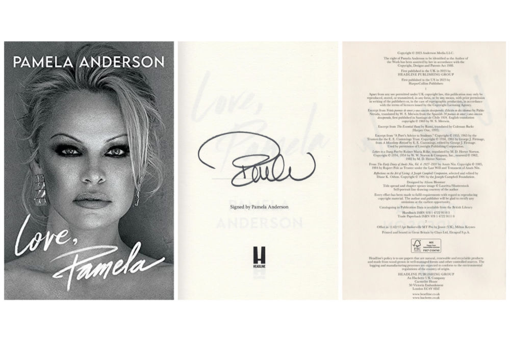 Lot 271: Pamela Anderson signed Love Pamela hardback first edition...