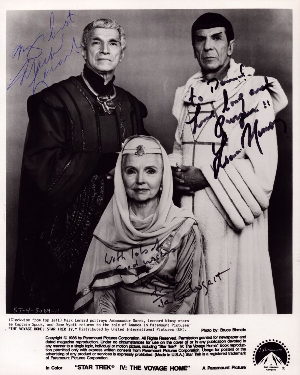Lot 346: Mark Lenard, Leonard Nimoy and Jane Wyatt signed...