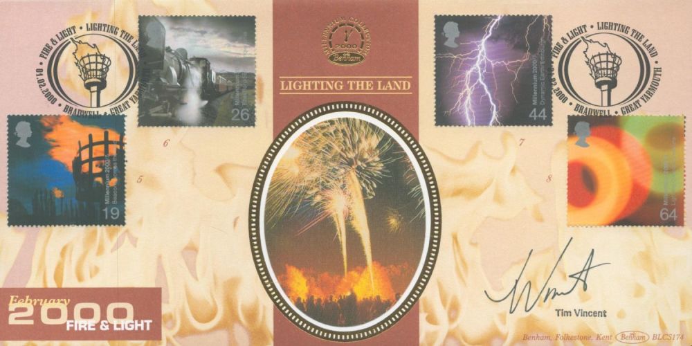 Lot 446: Tim Vincent signed Fire and Light FDC. 1/2/00...