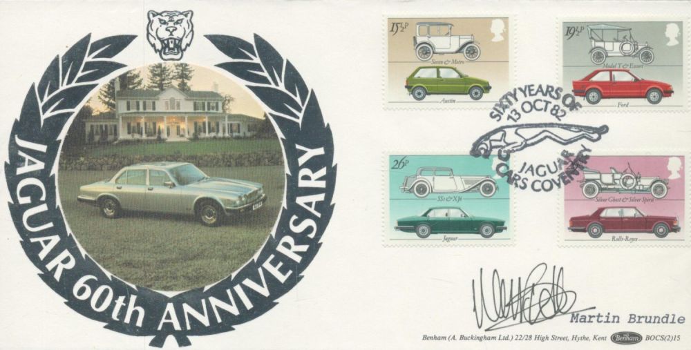 Lot 475: Martin Brundle signed Jaguar FDC. 13/10/82 Coventry postmark....