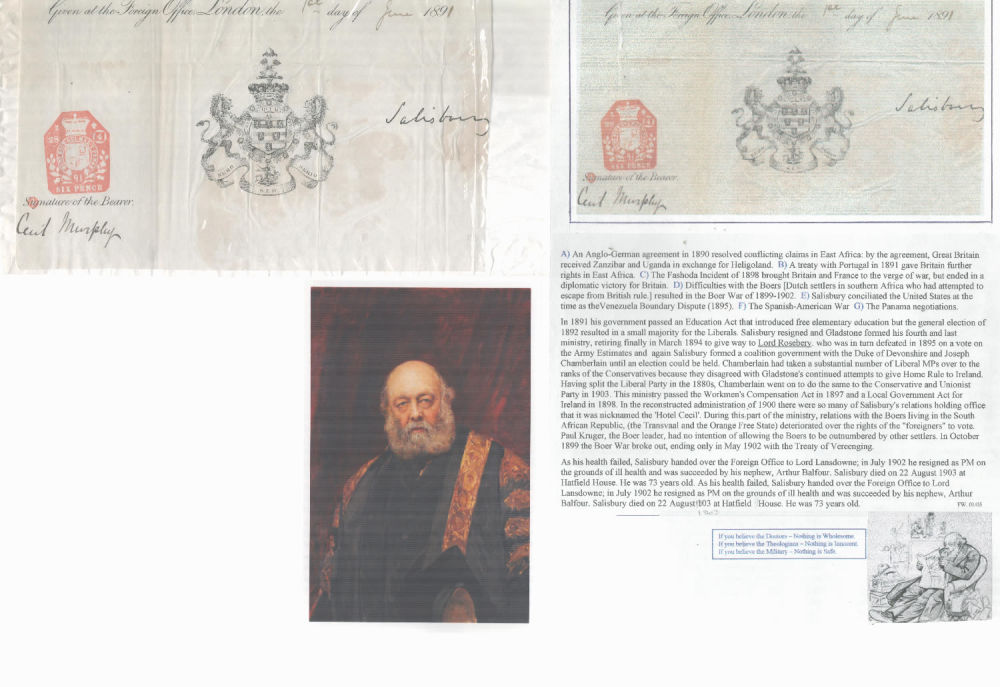 Lot 563: Marquis of Salisbury signature piece. Good condition. All...