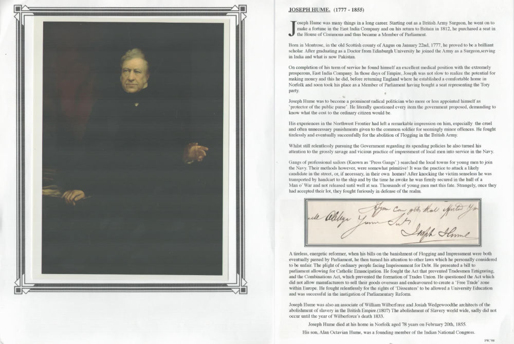 Lot 570: Joseph Hume signed small album page attached to...