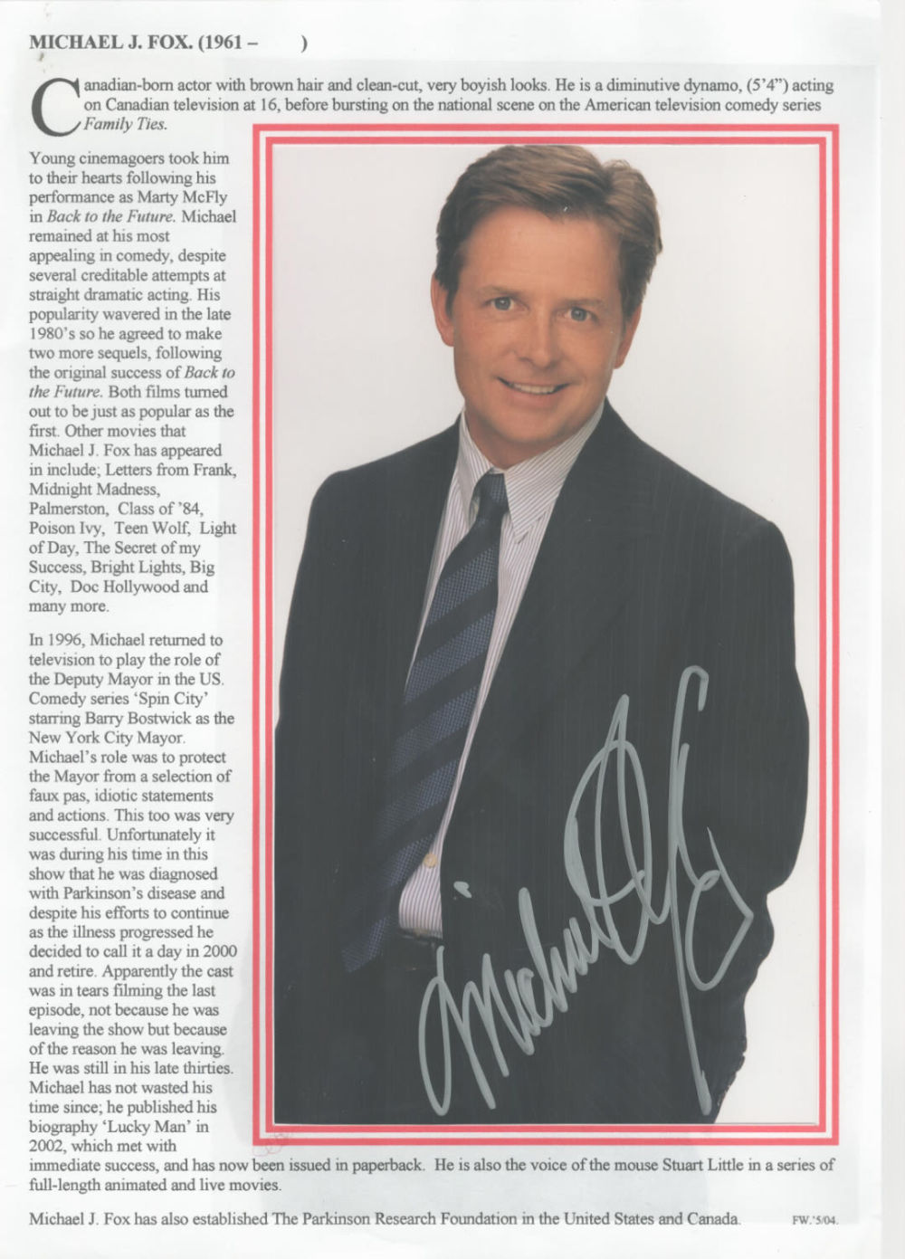 Lot 571: Michael J Fox signed 8x5 colour photo attached...
