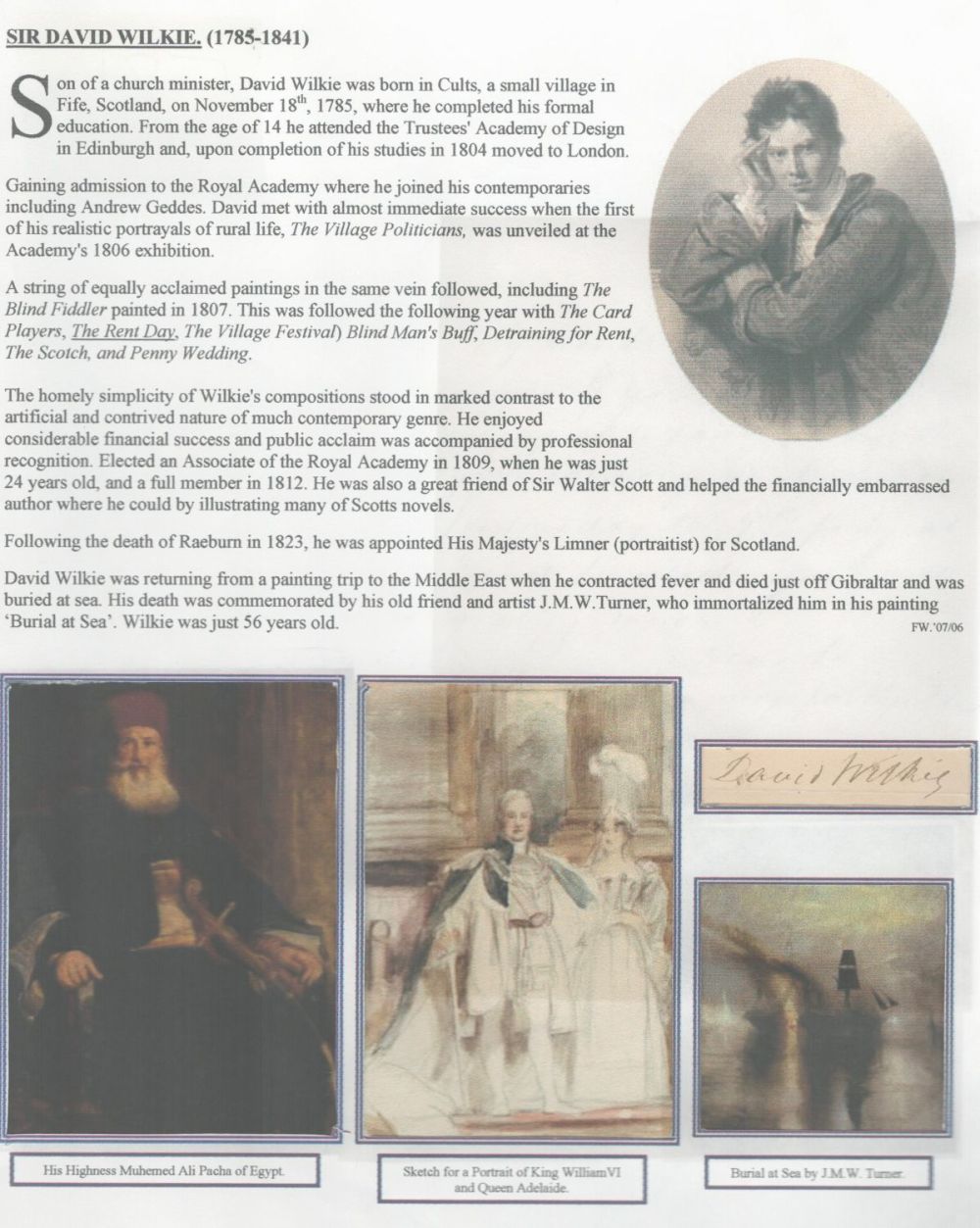 Lot 581: Sir David Wilkie 10x8 signature piece. Good condition....