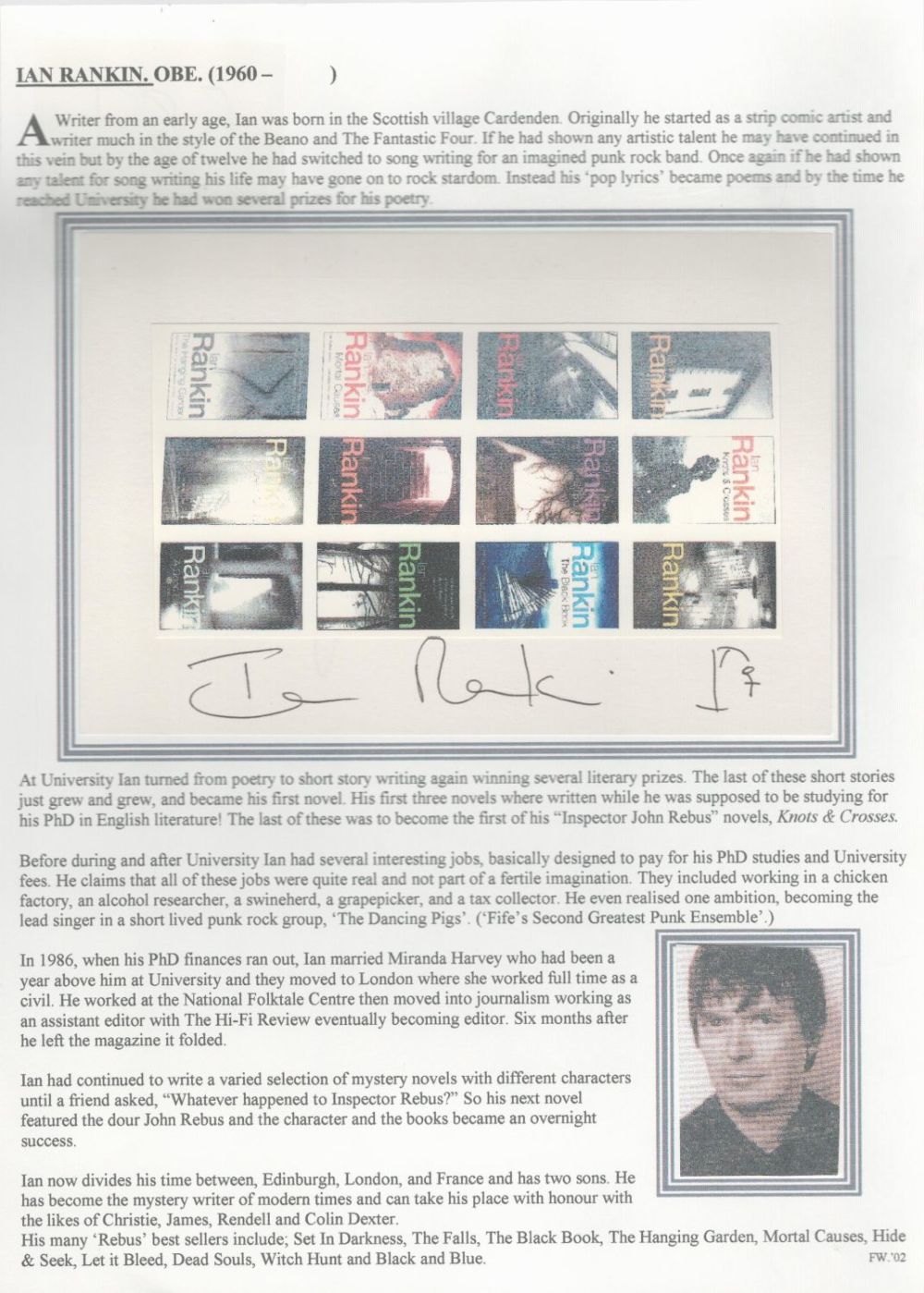 Lot 587: Ian Rankin 10x8 signature piece. Good condition. All...