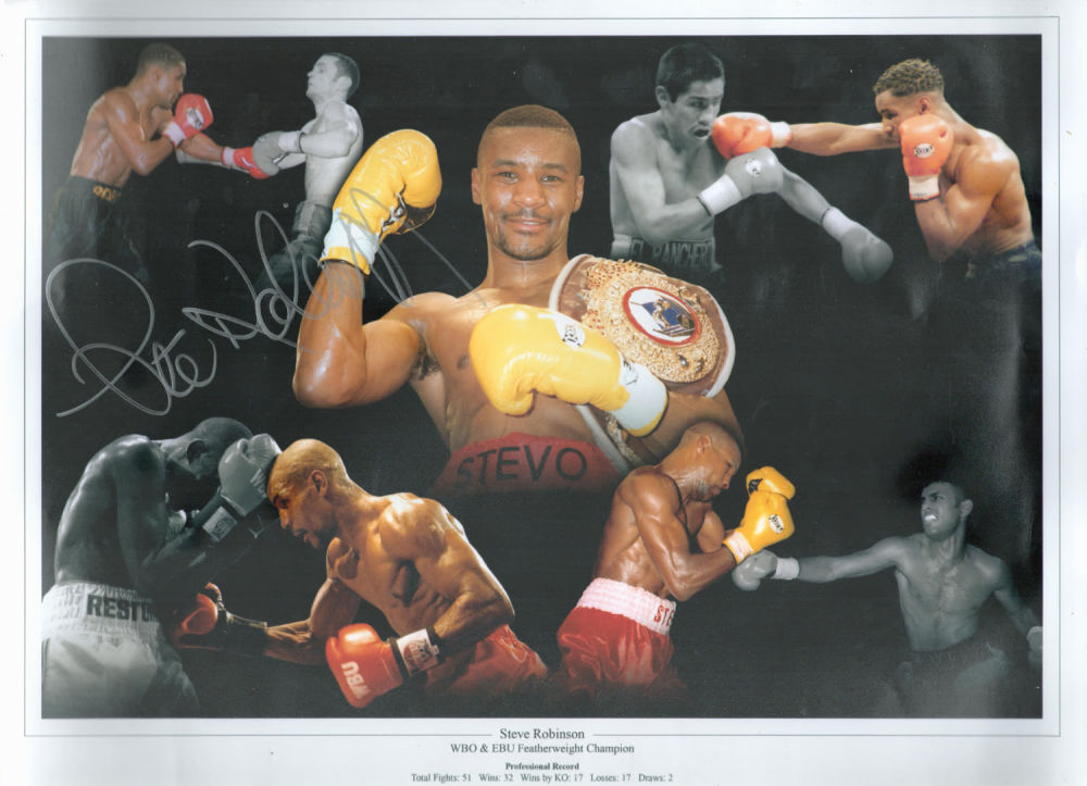 Lot 650: Boxing Steve Robinson signed 16x12 inch colour montage...