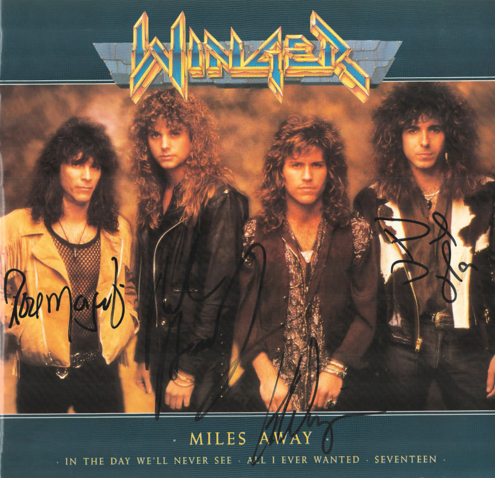 Lot 661: Winger multi signed Miles Away album sleeve includes,...