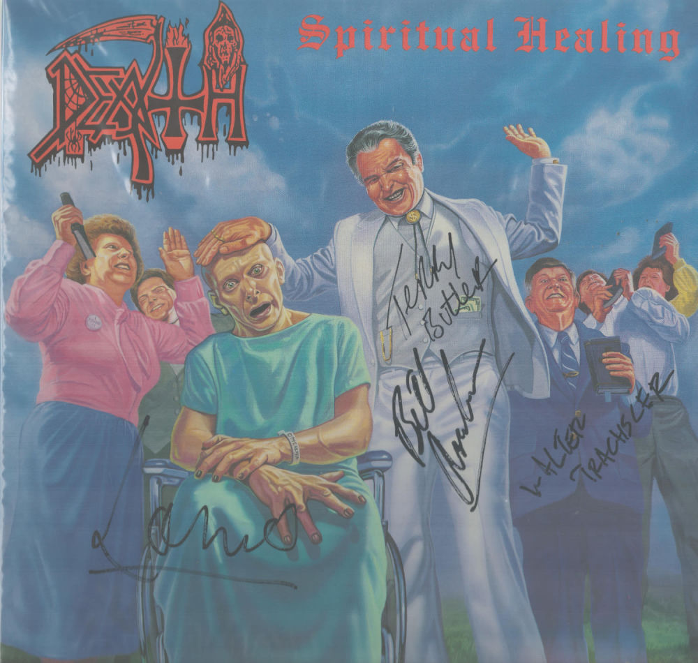 Lot 665: Death multi signed Spiritual Healing album sleeve includes...