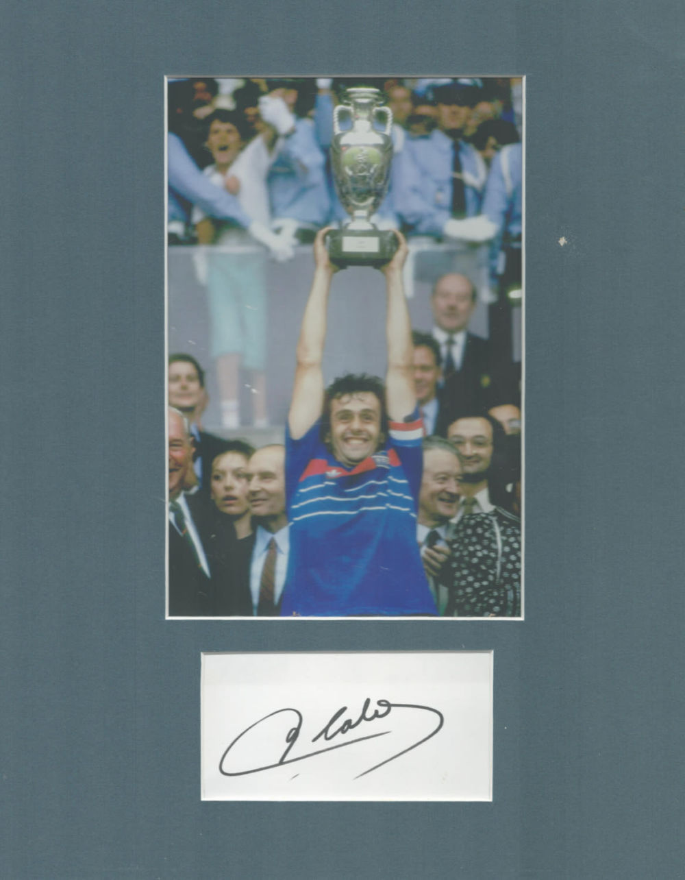 Lot 708: Michel Platini signed 14x11 inch overall mounted signature...