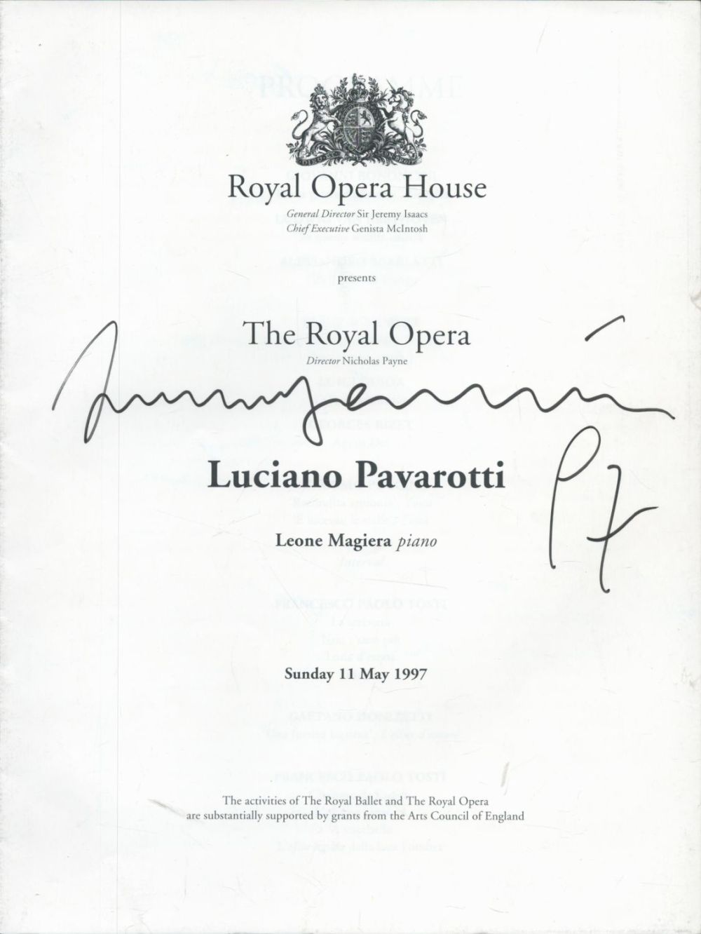 Lot 747: Luciano Pavarotti signed Royal Opera House programme dated...