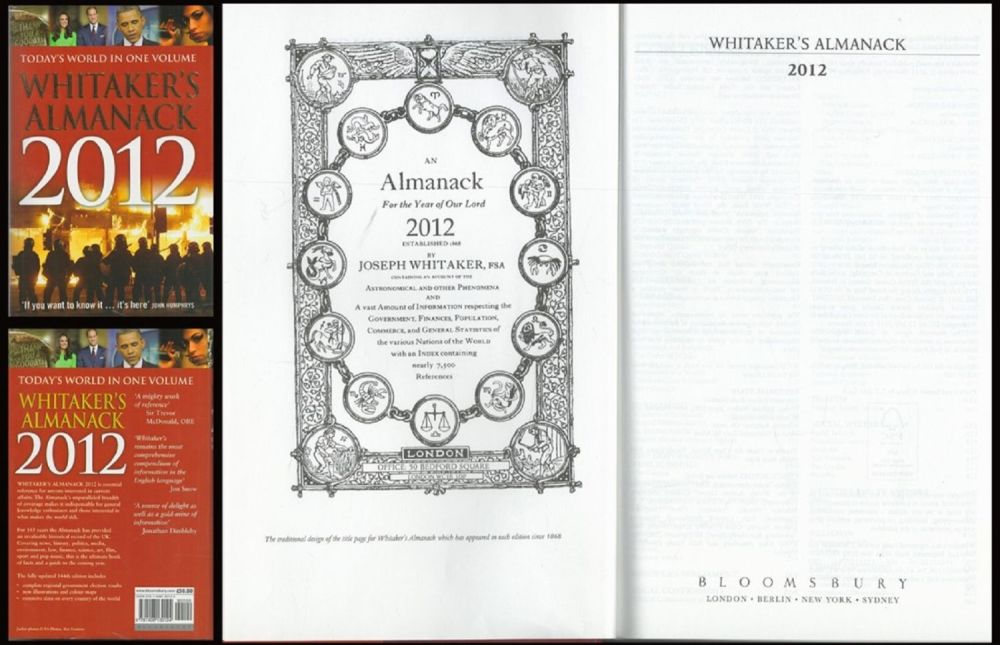 Lot 459: Today`s World In One Volume Whitaker`s Almanack 2012...