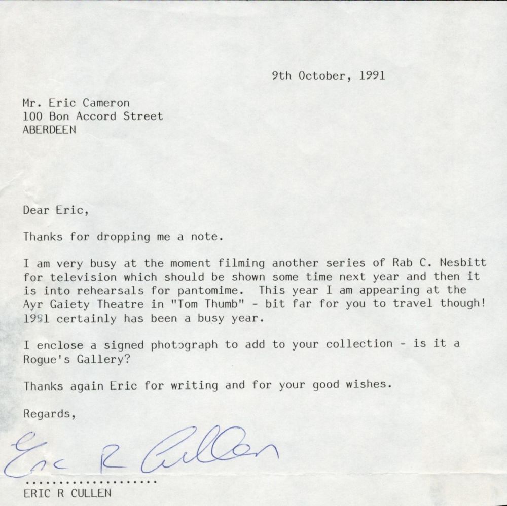 Lot 506: Eric Cullen TLS dated 9/10/1991 12 July 1965...