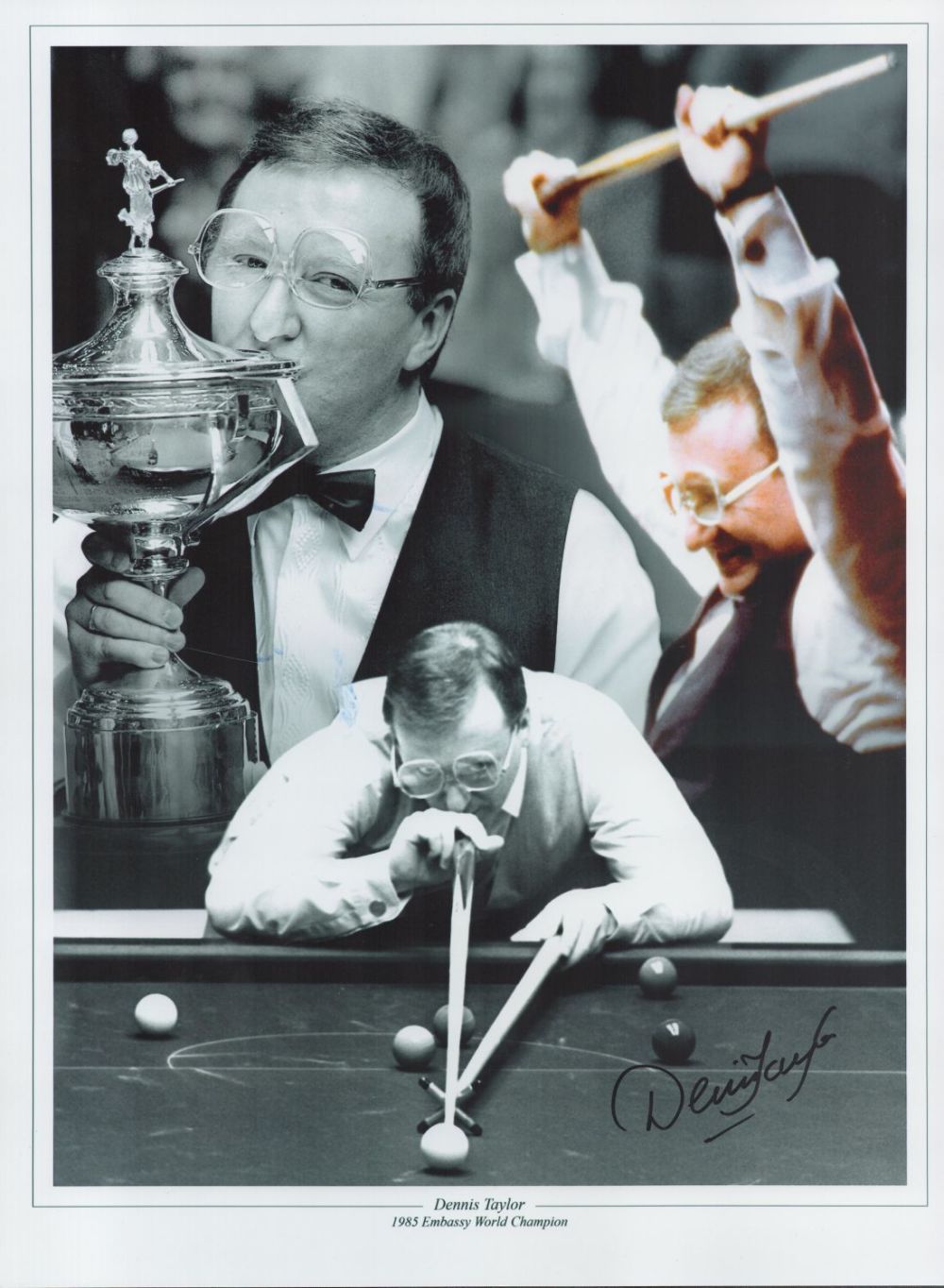 Lot 546: Snooker Dennis Taylor signed 16x12 colourised montage print...