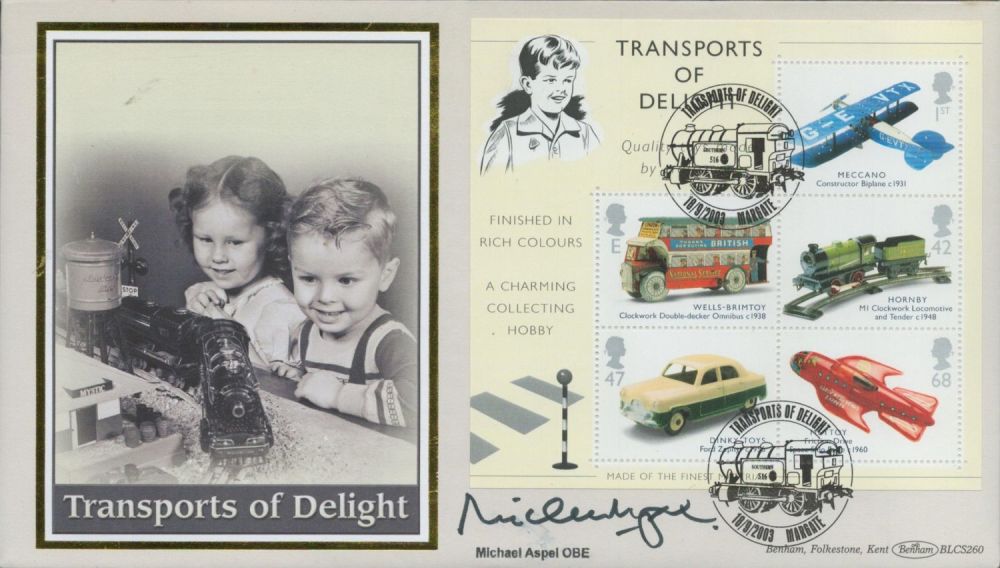 Lot 572: Michael Aspel OBE signed Transports of Delight FDC....