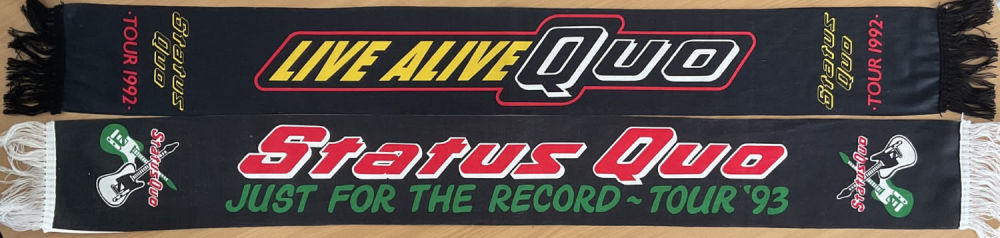 Lot 694: Status Quo tour scarves. All autographed items come...