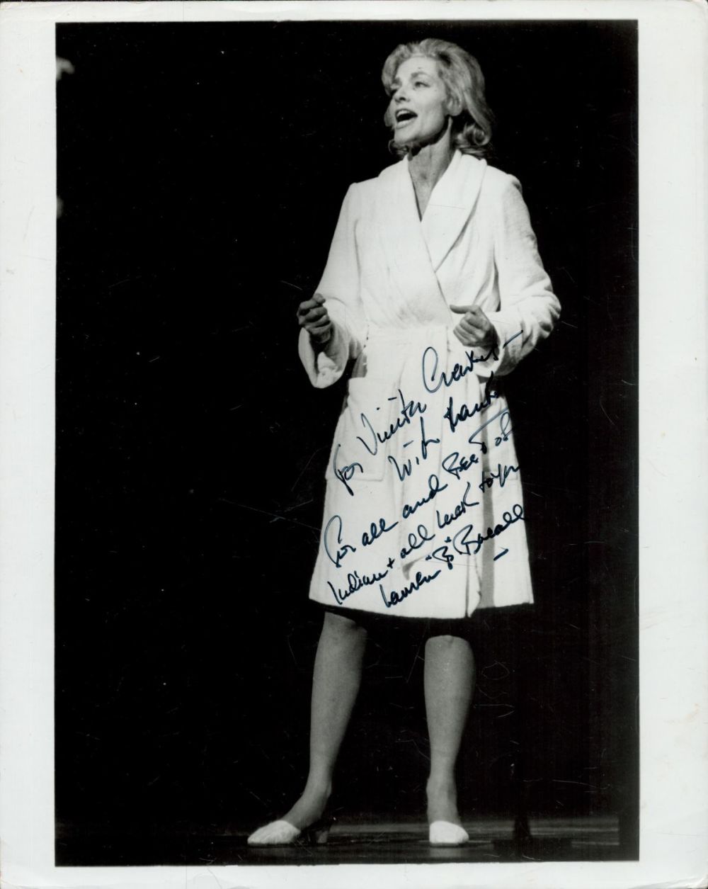 Lot 119: Lauren Bacall signed 10x8 inch vintage black and...
