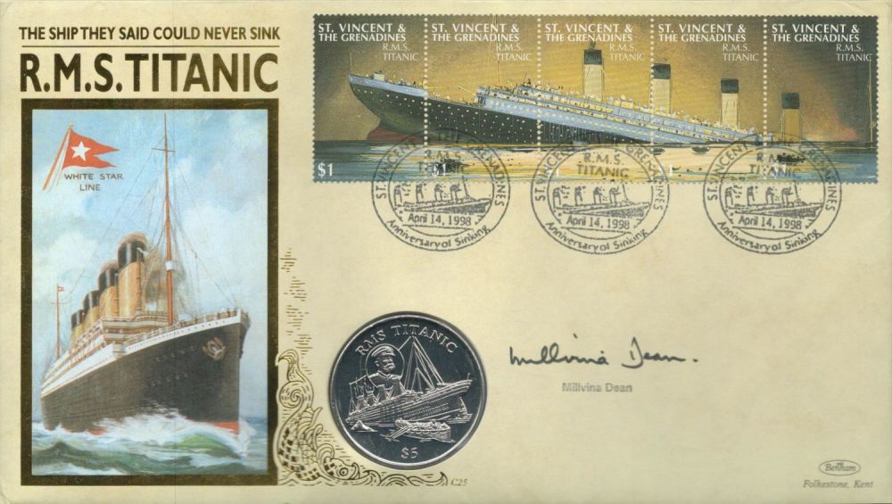 Lot 4: Titanic survivor Millvina Dean signed attractive Benham RMS...