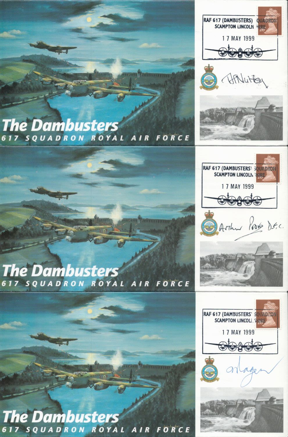 Lot 179: Dambusters at War, three signed 617 sqn covers...
