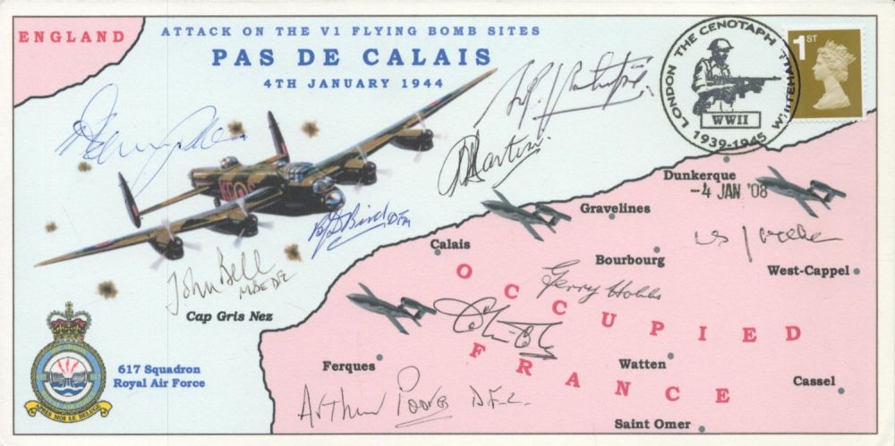 Lot 184: Rare 2008 WW2 617 Sqn multiple signed V1...