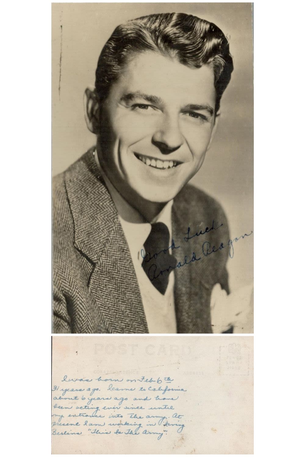 Lot 77: Ronald Reagan signed 1940 photograph with handwritten message...