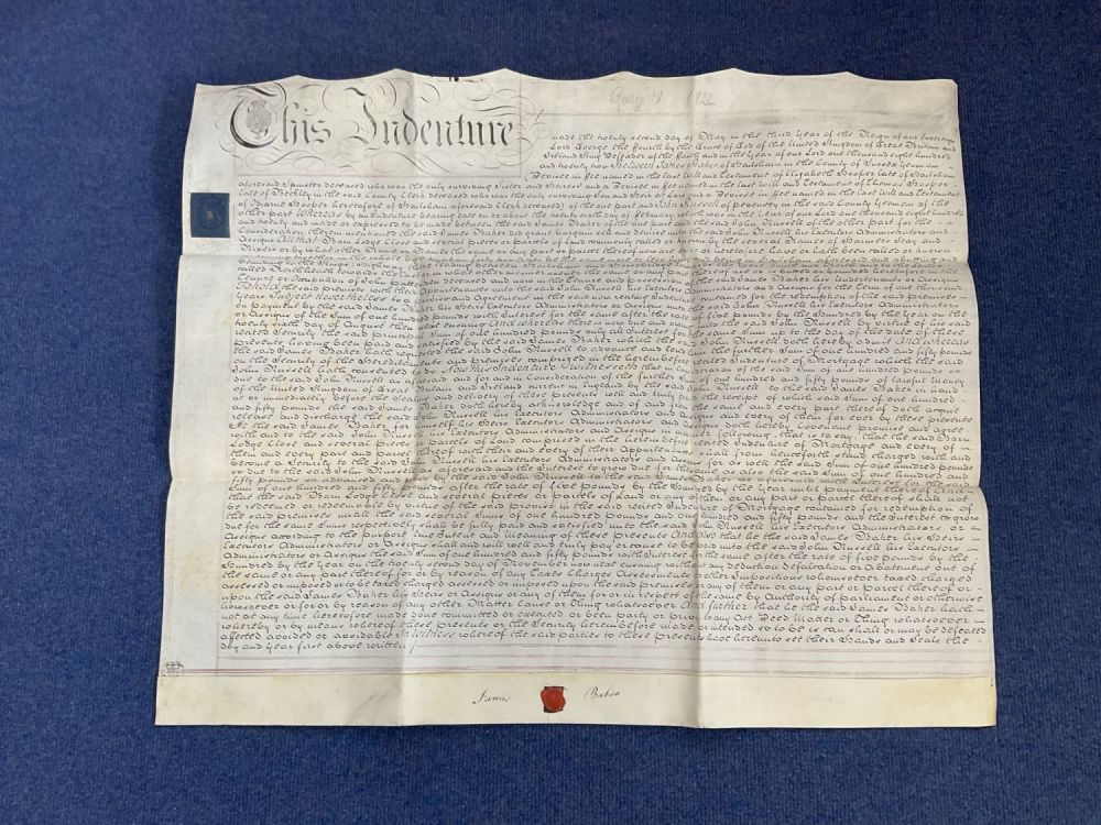 Lot 88: King George IV large land registry handwritten document...
