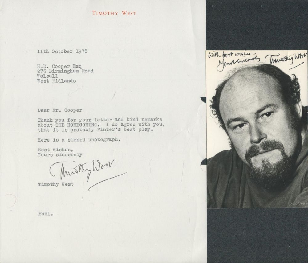 Lot 242: TIMOTHY WEST Signed 6x4 black and white Photo...
