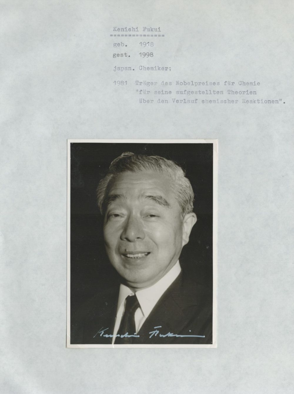 Lot 296: 1981 Nobel Peace Prize Winner Kenichi Fukui (Japanese...